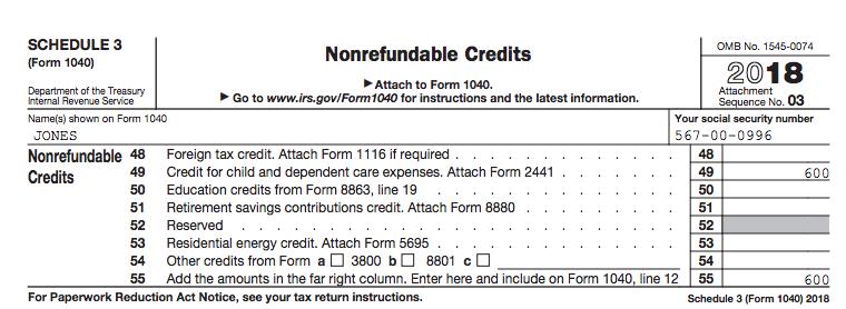 Schedule 3 Nonrefundable Credits Form 2441 Credit for child and