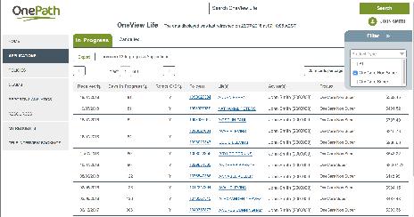 OneView Life profile is shared between more than one adviser). You can select one or more filters to be applied to the application listing.