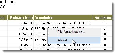 To view this feature, right-click the EFT/Payment Services item in the Current or Closed Periods List, and select About in the