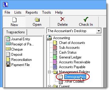 32 To enable the remuneration disclosure feature, move to The Accountant s Desktop and, under Management Policies, double-click Demographics (see Figure 7.1). (Figure 7.