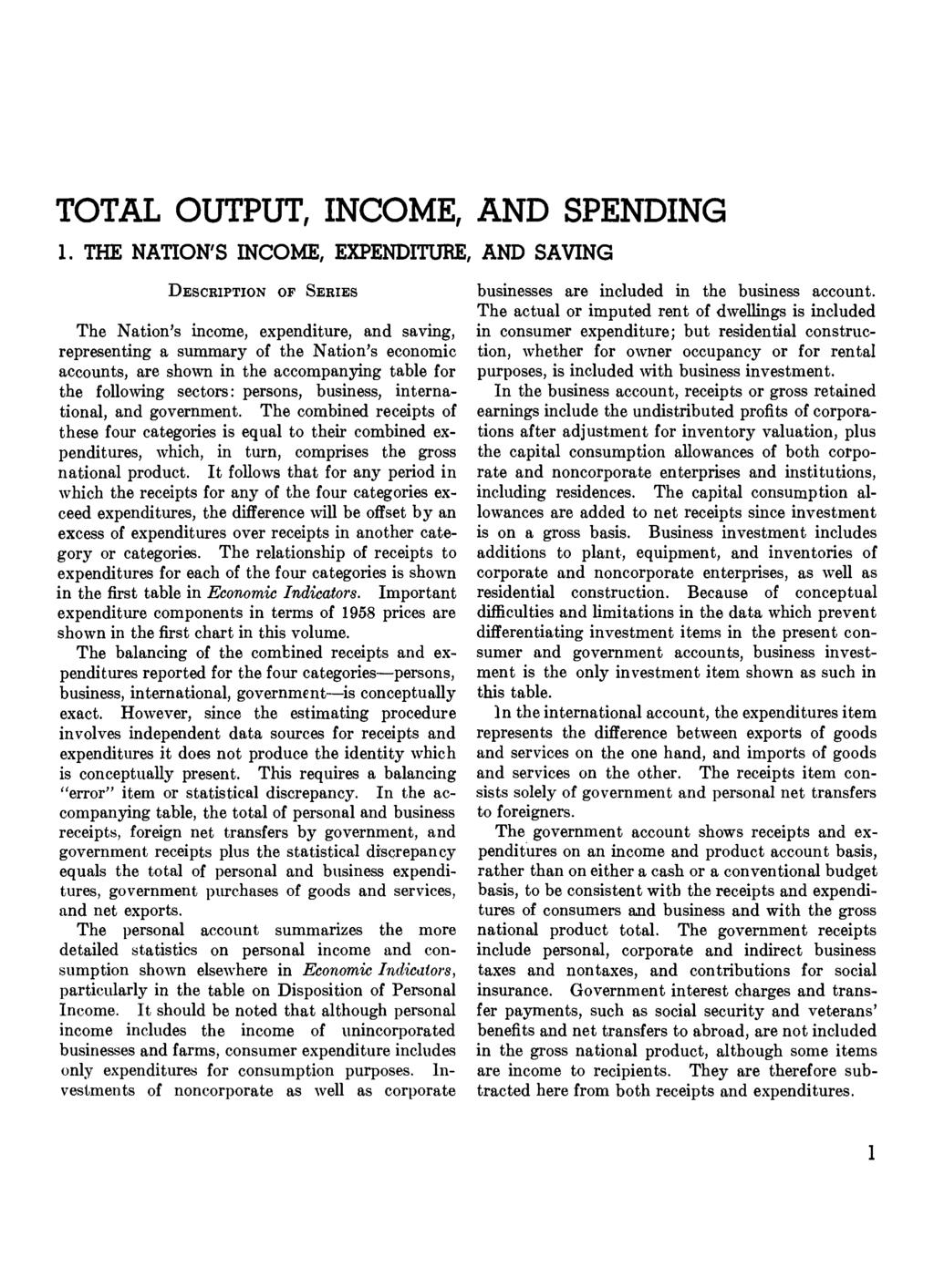 TOTAL OUTPUT, INCOME, AND SPENDING 1.