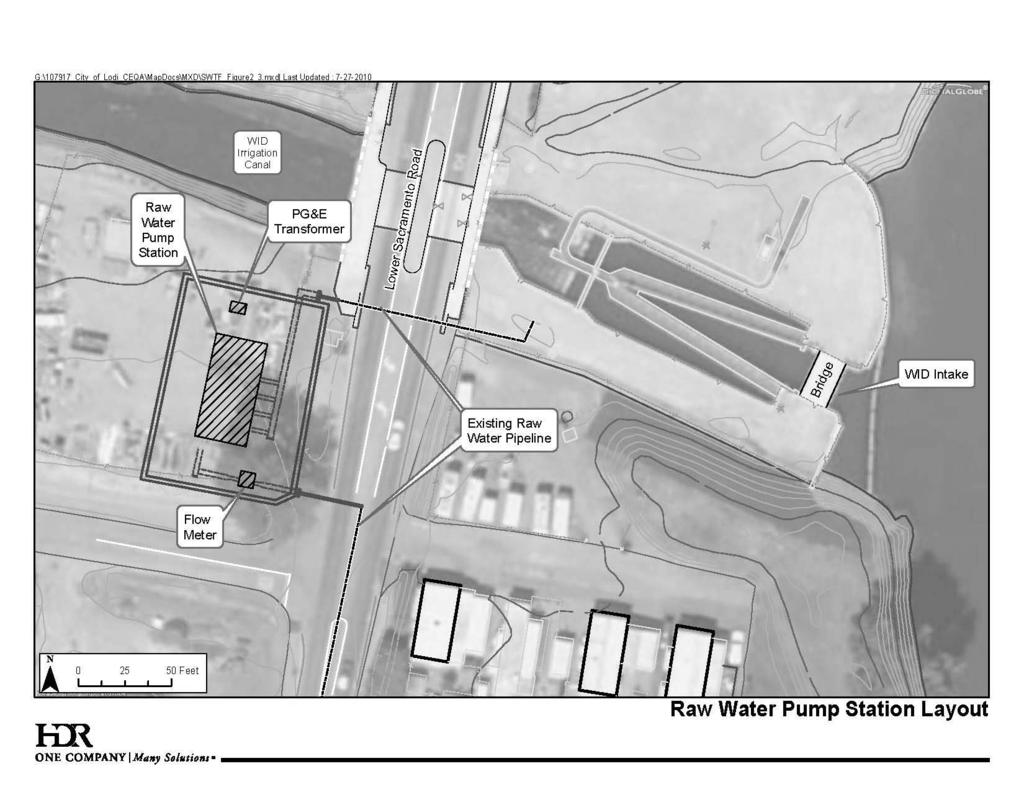 CITY OF LODI LIMITED ENGINEER S FEASIBILITY REPORT RAW WATER PUMP STATION (RWPS) AND PIPELINE The RWPS would occupy approximately 0.2 acres, deliver 2.0 to 11.
