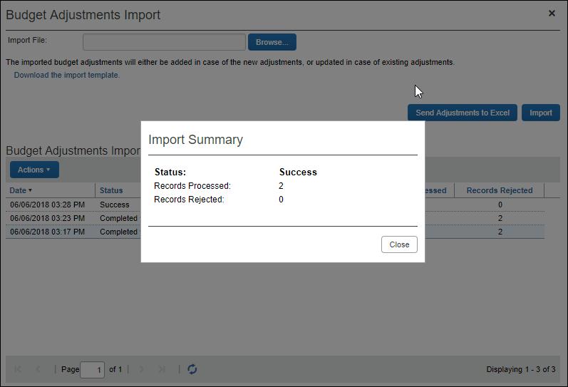 Click Open and then click Import. The Import Summary window appears, with a Success or Failure status. 2. Click Close.