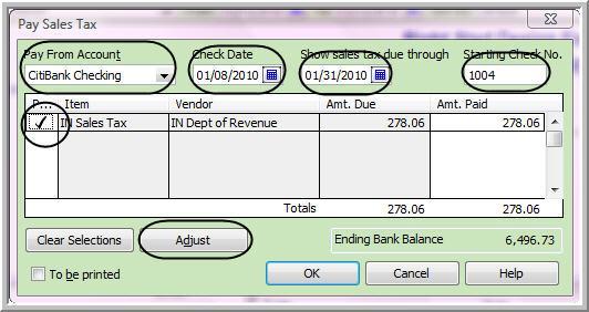 You will need to place a check mark on all the lines of sales tax you are reporting and paying, including the line that has appeared for the adjustment you just made.