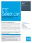 ETF Select List. A List of Prescreened Lower-Cost Exchange-Traded Funds. Tax-Loss Harvesting with ETFs HIGHLIGHTS: FOURTH QUARTER 2017