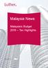 Malaysia News: Malaysia s Budget 2018 Tax Highlights. November Corporate Services