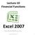 Lecture 10 Financial Functions Excel 2007