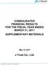 CONSOLIDATED FINANCIAL RESULTS FOR THE FISCAL YEAR ENDED MARCH 31, 2017 SUPPLEMENTARY MATERIALS