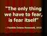 The only thing we have to fear, is fear itself. Franklin Delano Roosevelt, 1933