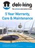 5 Year Warranty, Care & Maintenance